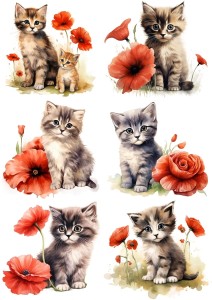 Papier ryżowy A4 Artando do decoupage - koty, kotki, kwiaty, maki