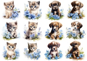 Papier ryżowy A4 Artando do decoupage - koty, psy, kwiaty, niezapominajki