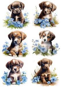 Papier ryżowy A4 Artando do decoupage - psy, pieski, kwiaty, niezapominajki