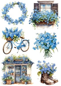 Papier ryżowy A4 Artando do decoupage - kwiaty, kwiatki, niezapominajki