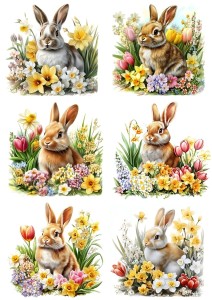 Papier ryżowy A4 Artando do decoupage - Wielkanoc, zające, zajączki, kwiaty wiosenne