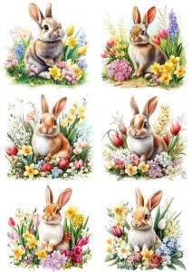 Papier ryżowy A4 Artando do decoupage - Wielkanoc, zające, zajączki, kwiaty wiosenne