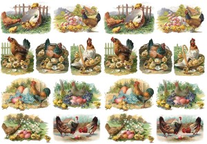 Papier klasyczny A4 do decoupage - Wielkanoc , kury, koguty, kurczaki, kwiaty
