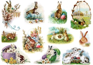 Papier klasyczny A4 do decoupage - Wielkanoc , zające, pisanki, kwiaty, bazie