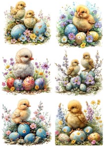 Papier klasyczny A4 do decoupage - Wielkanoc , kurczaki, pisanki, kwiaty