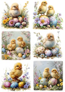 Papier klasyczny A4 do decoupage - Wielkanoc , kurczaki, pisanki, kwiaty