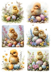 Papier klasyczny A4 do decoupage - Wielkanoc , kurczaki, pisanki, kwiaty