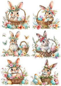 Papier klasyczny A4 do decoupage - Wielkanoc , zające, pisanki, koszyki, kwiaty