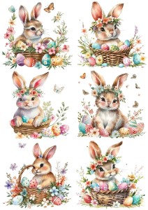 Papier klasyczny A4 do decoupage - Wielkanoc , zające, pisanki, koszyki, kwiaty