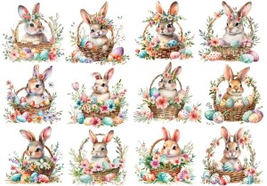 Papier klasyczny A4 do decoupage - Wielkanoc , zające, pisanki, koszyki, kwiaty