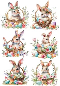 Papier klasyczny A4 do decoupage - Wielkanoc , zające, pisanki, koszyki, kwiaty