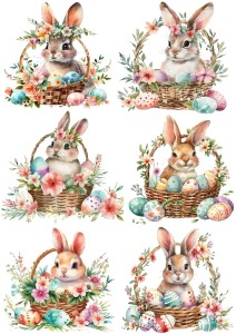 Papier klasyczny A4 do decoupage - Wielkanoc , zające, pisanki, koszyki, kwiaty