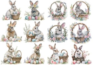 Papier klasyczny A4 do decoupage - Wielkanoc , zające, pisanki, koszyki, kwiaty