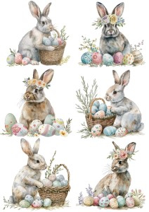 Papier klasyczny A4 do decoupage - Wielkanoc , zające, pisanki, koszyki, kwiaty