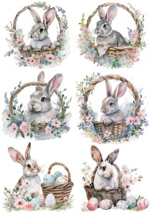 Papier klasyczny A4 do decoupage - Wielkanoc , zające, pisanki, koszyki, kwiaty