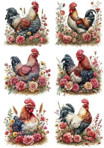 Papier klasyczny A4 do decoupage - Wielkanoc , kury, koguty, gniazda, kwiaty