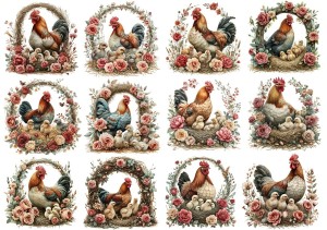 Papier klasyczny A4 do decoupage - Wielkanoc , kury, koguty, kurczaki, gniazda, kwiaty