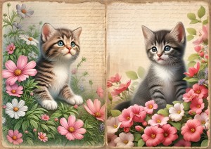 Papier ryżowy A4 do decoupage Artando  - koty, kotki, kwiaty, napisy 