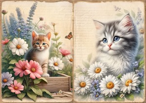 Papier ryżowy A4 do decoupage Artando  - koty, kotki, kwiaty, napisy