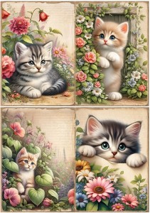 Papier ryżowy A4 do decoupage Artando  - koty, kotki, kwiaty, napisy
