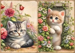 Papier ryżowy A4 do decoupage Artando  - koty, kotki, kwiaty, napisy