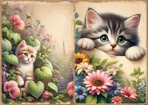 Papier ryżowy A4 do decoupage Artando  - koty, kotki, kwiaty, napisy