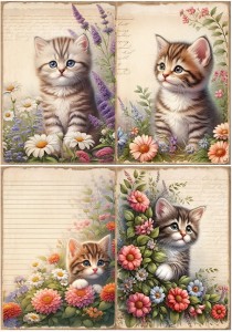Papier ryżowy A4 do decoupage Artando  - koty, kotki, kwiaty, napisy