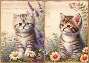 Papier ryżowy A4 do decoupage Artando  - koty, kotki, kwiaty, napisy 