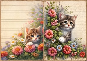 Papier ryżowy A4 do decoupage Artando  - koty, kotki, kwiaty, napisy