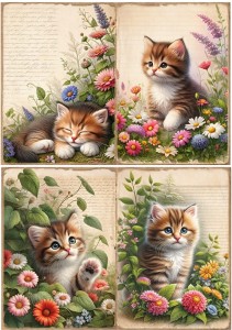 Papier ryżowy A4 do decoupage Artando  - koty, kotki, kwiaty, napisy