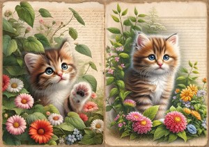 Papier ryżowy A4 do decoupage Artando  - koty, kotki, kwiaty, napisy