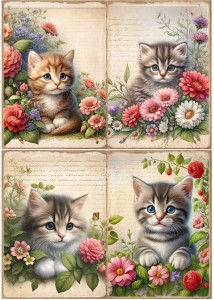 Papier ryżowy A4 do decoupage Artando  - koty, kotki, kwiaty, napisy