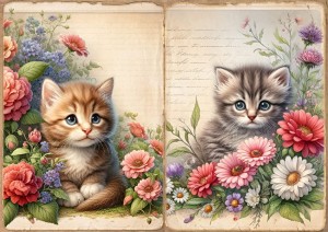 Papier ryżowy A4 do decoupage Artando  - koty, kotki, kwiaty, napisy