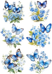 Papier ryżowy A4 Artando do decoupage - motyle, motylki, kwiaty, niezapominajki