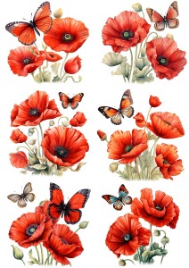 Papier ryżowy A4 Artando do decoupage - kwiaty, kwiatki, maki, motyle, motylki