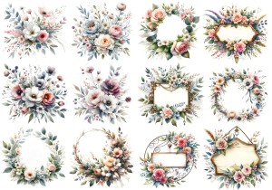 Papier ryżowy A4 Artando do decoupage - kwiaty, ramki, wianki