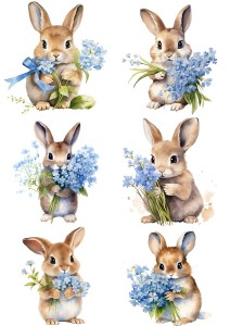 Papier ryżowy A4 Artando do decoupage - zwierzęta, zające, kwiaty, niezapominajki