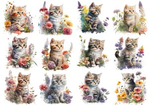 Papier ryżowy A4 Artando do decoupage - koty, kotki, kwiaty 