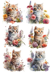 Papier ryżowy A4 Artando do decoupage - koty, kotki, kwiaty  