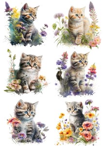 Papier ryżowy A4 Artando do decoupage - koty, kotki, kwiaty