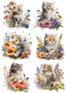 Papier ryżowy A4 Artando do decoupage - koty, kotki, kwiaty