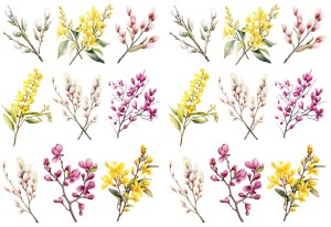 Papier ryżowy A4 do decoupage Artando  - kwiaty, kwiatki wiosenne , gałązki