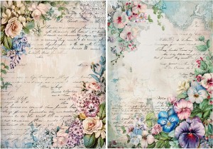 Papier ryżowy A4 do decoupage Artando  - kwiaty, Vintage, napisy