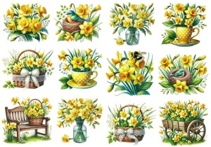 Papier ryżowy A4 do decoupage Artando  - kwiaty wiosenne, narcyzy, żonkile