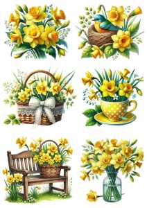 Papier ryżowy A4 do decoupage Artando  - kwiaty wiosenne, narcyzy, żonkile