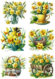 Papier ryżowy A4 do decoupage Artando  - kwiaty wiosenne, narcyzy, żonkile