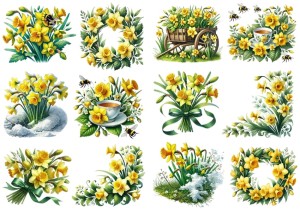 Papier ryżowy A4 do decoupage Artando - kwiaty wiosenne, narcyzy, żonkile