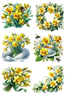 Papier ryżowy A4 do decoupage Artando - kwiaty wiosenne, narcyzy, żonkile