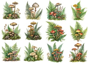 Papier ryżowy A4 do decoupage Artando - grzyby, grzybki, paprocie