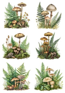 Papier ryżowy A4 do decoupage Artando - grzyby, grzybki, paprocie